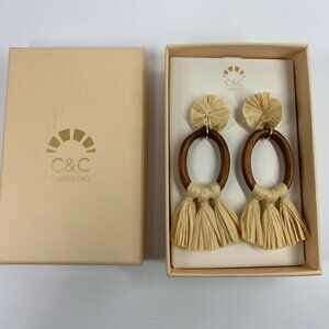 C&C California Wood Earrings With Natural Fibre Accents Post Back New In Box